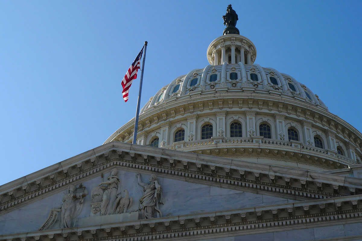 A clear blue sky with no clouds, symbolizing tranquility and openness, reflecting the ideals of the federal government.